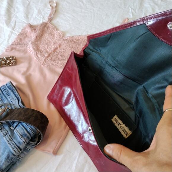 Patent Leather CLUTCH Envelope Bag RED Bleeding Heart Goth Moto Fairy Valentine - Picture 7 of 10